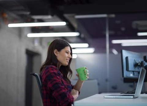 Female software developer using laptop computer Stock Photos