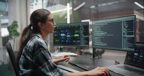 Female Software Developer Working in Office Stock Footage 321012534