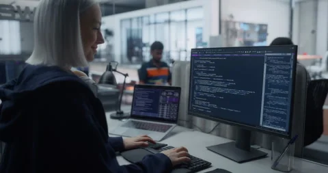 Female Software Developer Writing Code on Computer Stock Footage 296183548