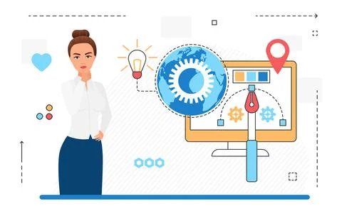 Female Software Development Team Lead, Web Agency Manager. Illustrazione stock