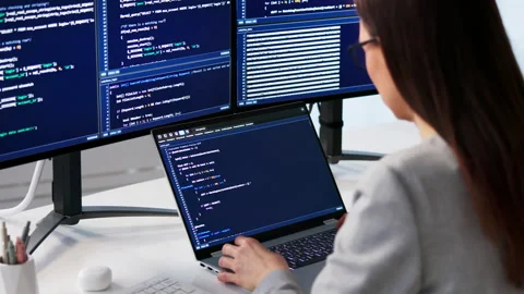 Female Software Engineer Coding Web Applications Stock Footage 331160963
