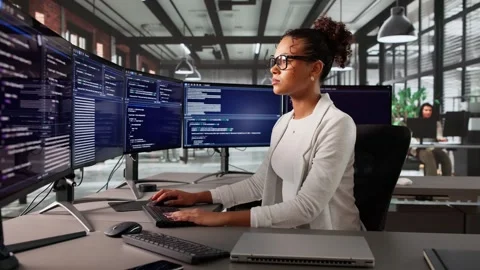 Female Software Engineer Developing Code Stock Footage 317400886