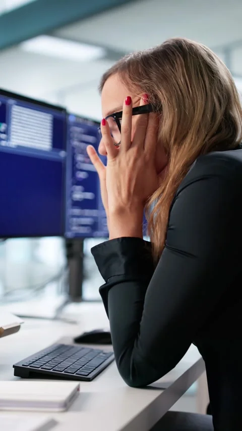 Female Software Engineer Sad At Desk Working Stock Footage 314932604