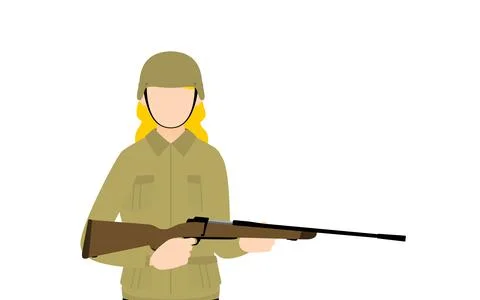 Female Soldier Pose, Standing guard with a rifle Illustrazione stock