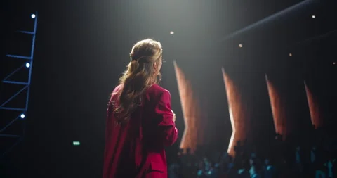 Female Speaker Making a Presentation in Front of Audience Stock Footage 283442596