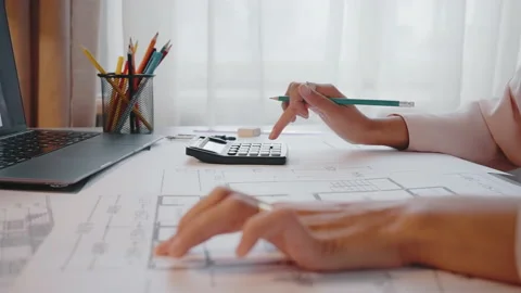Female specialist develops interior design for new apartment Stock Footage 219626444