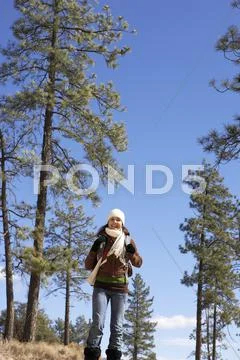 Female Standing With Backpack Stock Photos