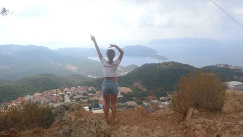 Female standing on observation point Stock Footage 124639116