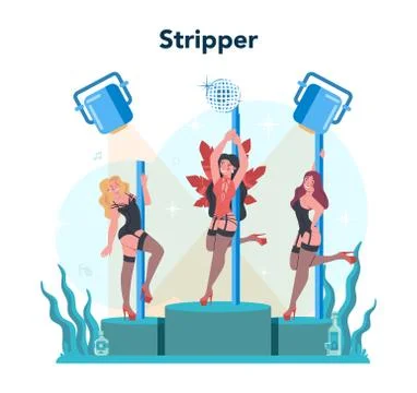 Female stripper concept. Pole dancing girl in club, stripper posing Stock Illustration