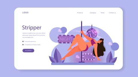 Female stripper concept. Pole dancing woman in club, stripper posing Stock Illustration