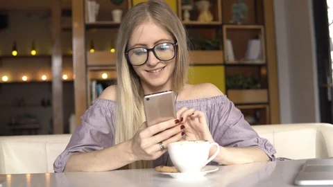 Female student in cafe. Stock Footage 88582862