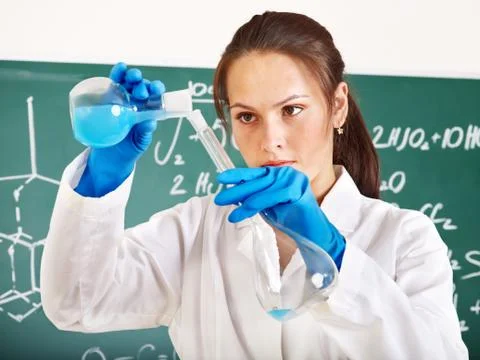 Female student with flask. 스톡 사진