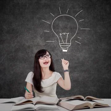Female student getting bright solution 2 Stock Illustration