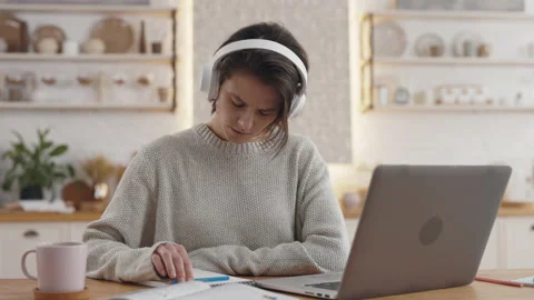 Female student having difficulties during distance learning Stock Footage 155620833