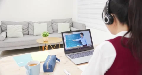 Female student learn math online Stock Footage 143803739