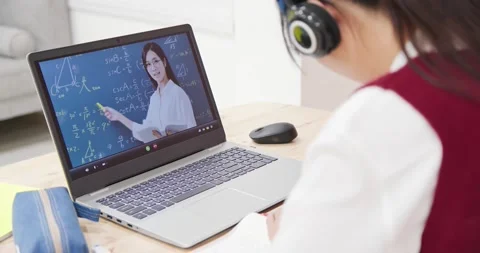 Female student learn math online Stock Footage 143803805