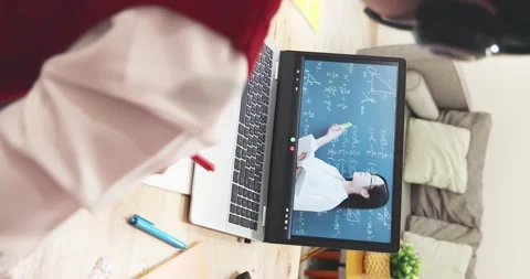 Female student learn math online Stock Footage 143807093