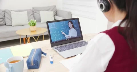 Female student learn math online Stock Footage 144238900