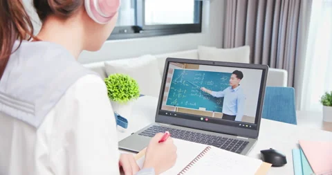 Female student learn math online Stock Footage 145337124