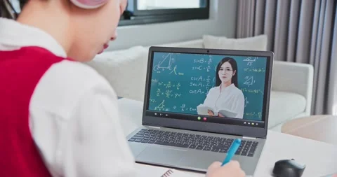 Female student learn math online Stock Footage 145538597