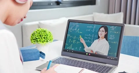 Female student learn math online Stock Footage 145567313