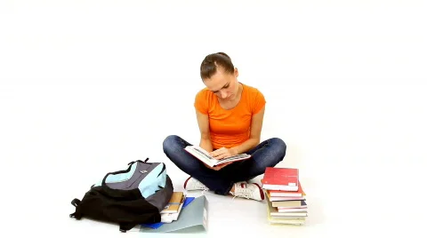 Female student learning, isolated Stock Footage