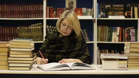 Female student in the library Stock Footage 46039688