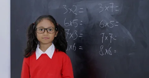 Female student with a math problem background Stock Footage 86993018