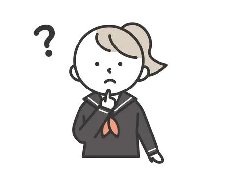 A female student with a questioning expression looking at the question mark.. Stock Illustration