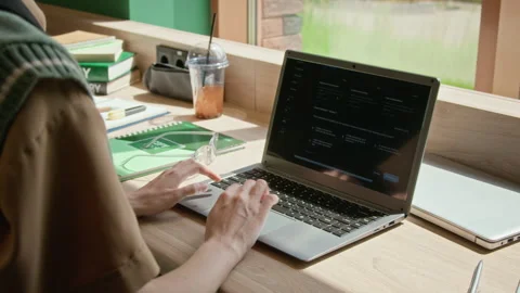 Female Student Studying and Taking Online Exam on Laptop Stock Footage 342126671