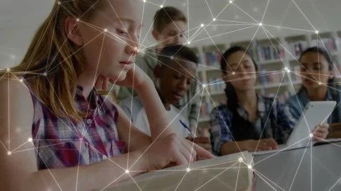 Female student studying in library, camera pullback revealing peers sharing Stock-Footage 333657463