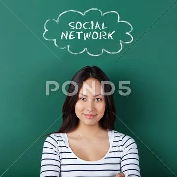 Female student thinking of social network Stock Photos