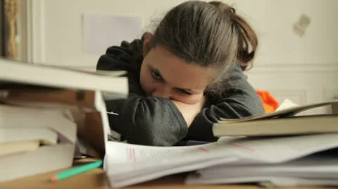 Female student tired of studies Stock Footage 24266724