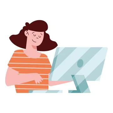 Female student using desktop Stock Illustration