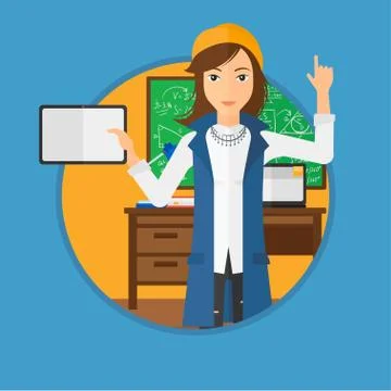 Female student using tablet computer in classroom Illustrazione stock