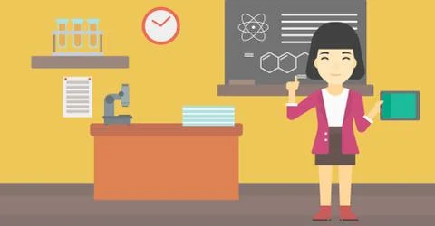 Female student using tablet computer in classroom Stockillustratie