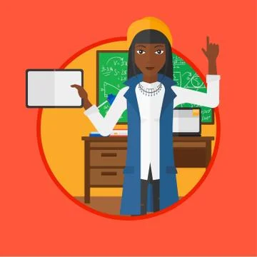 Female student using tablet computer in classroom 스톡 일러스트