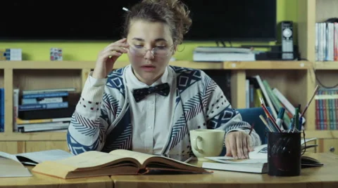 Female student using a tablet for studying slow motion Stock Footage 59186527