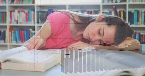Female student writing notes at library, initiating graphs and charts tracking Stock Footage 326098191