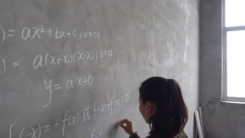 Female students on cement wall to solve the problem Stock-Footage 83565330