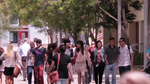 Female students laughing on footpath Stock Footage 32154111