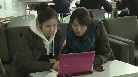 Female students use computer Video stock 1076960