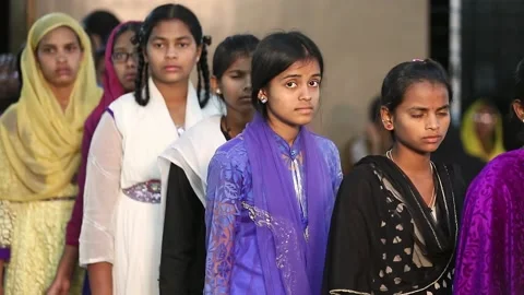 Female students wait in line in the scho... | Stock Video | Pond5