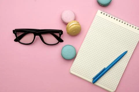 Female styled workplace, flat lay Stock Photos