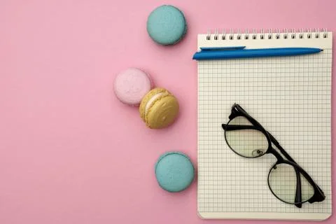 Female styled workplace, flat lay Stock Photos