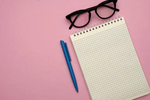 Female styled workplace, flat lay Stock Photos