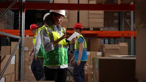 Female supervisor using tablet during stocktaking Stock Footage 161948084