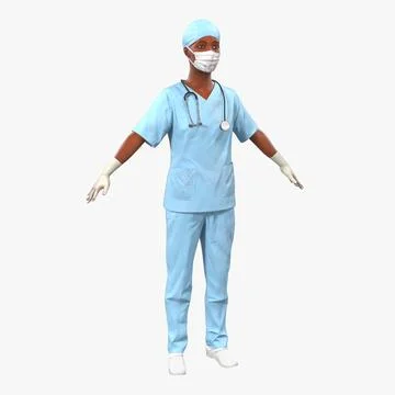 Female Surgeon African American with Blood 3D Model 3D Model