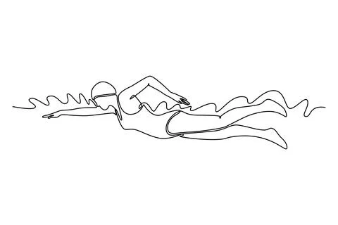 Female swimmer performing front crawl in outdoor pool Stock Illustration