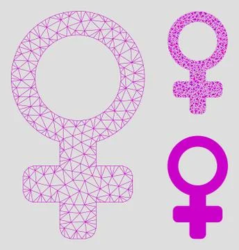 Female Symbol Vector Mesh 2D Model and Triangle Mosaic Icon Stock Illustration